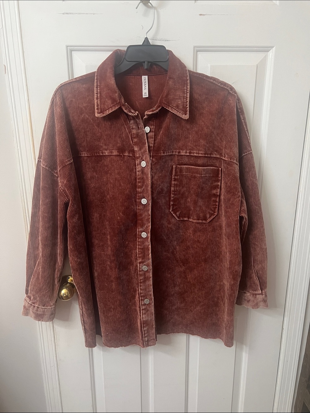 Zenana Outfitters Rust Brown Corduroy Button-Down Shacket
